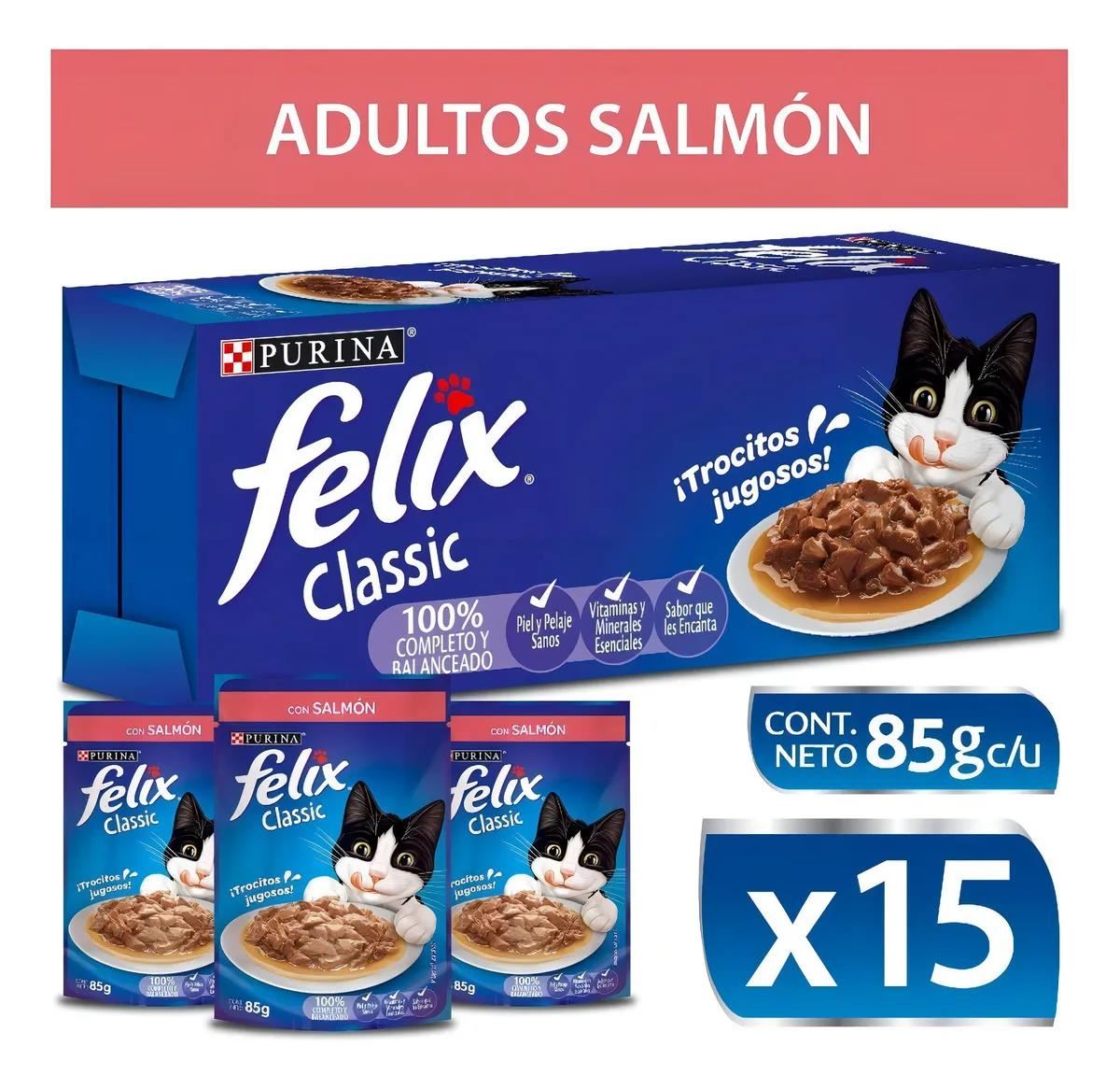 Alimento Húmedo Para Gato Felix® Adultos Con Salmón 15x85gr